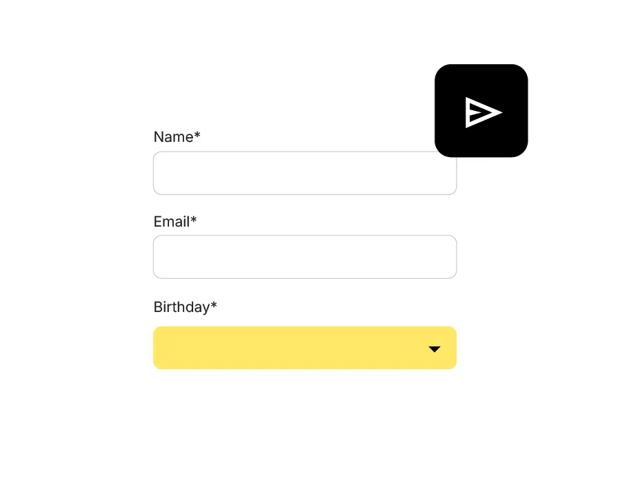 Konet email signup form collecting subscriber data including name, email, and birthday custom fields for better audience segmentation.
